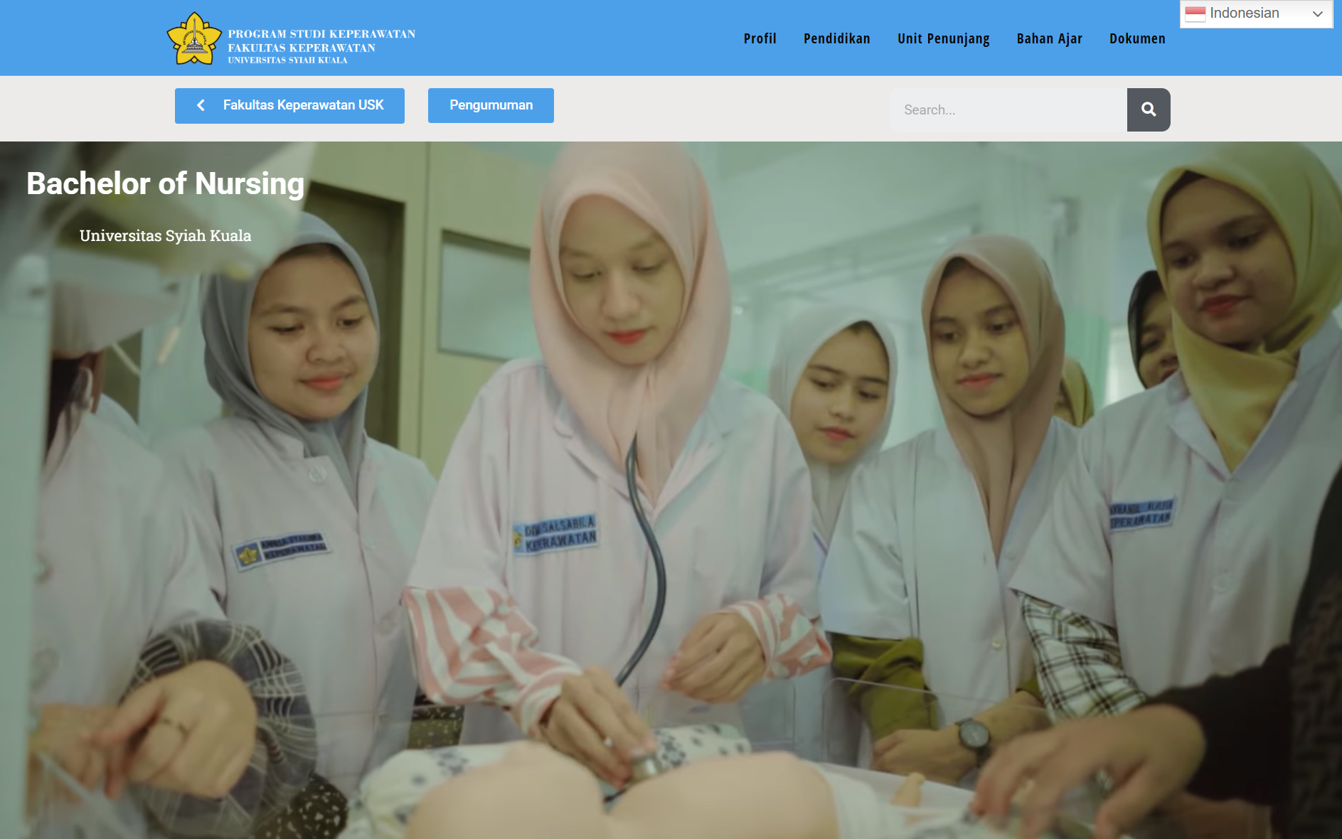 USK Nursing Faculty Website homepage showing academic programs and information
